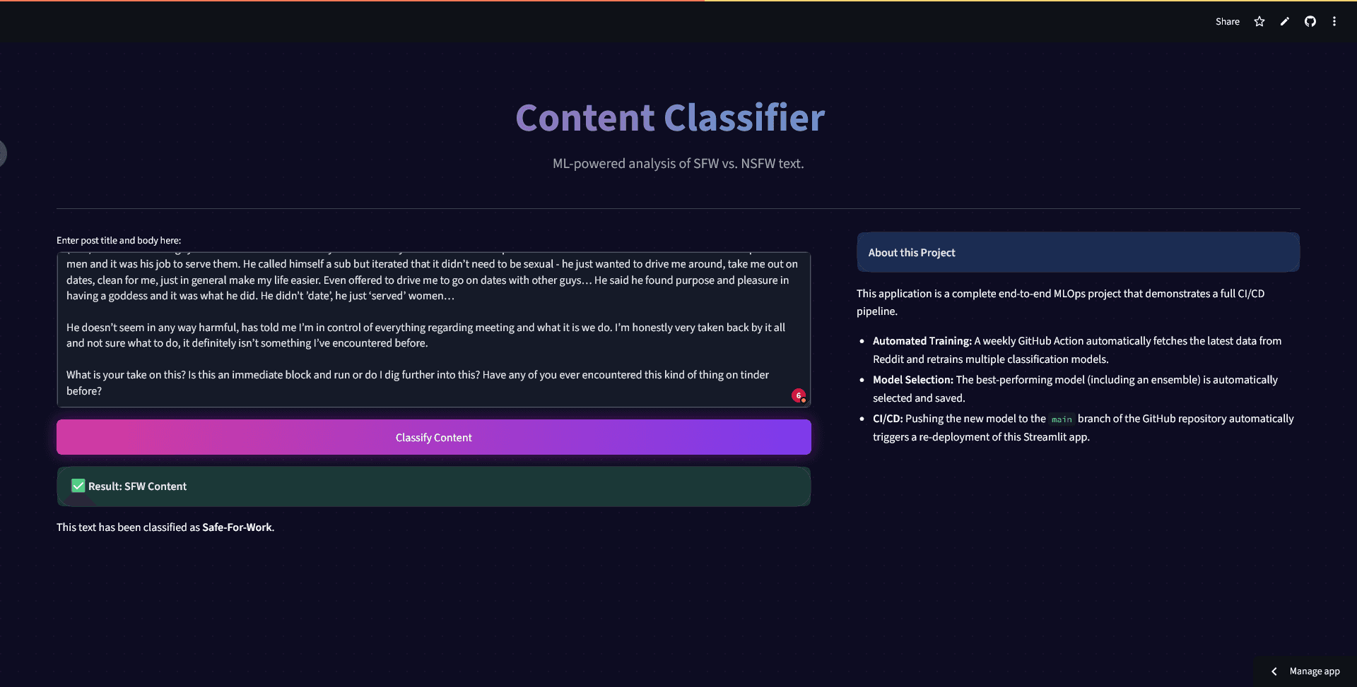 Reddit Content Classifier